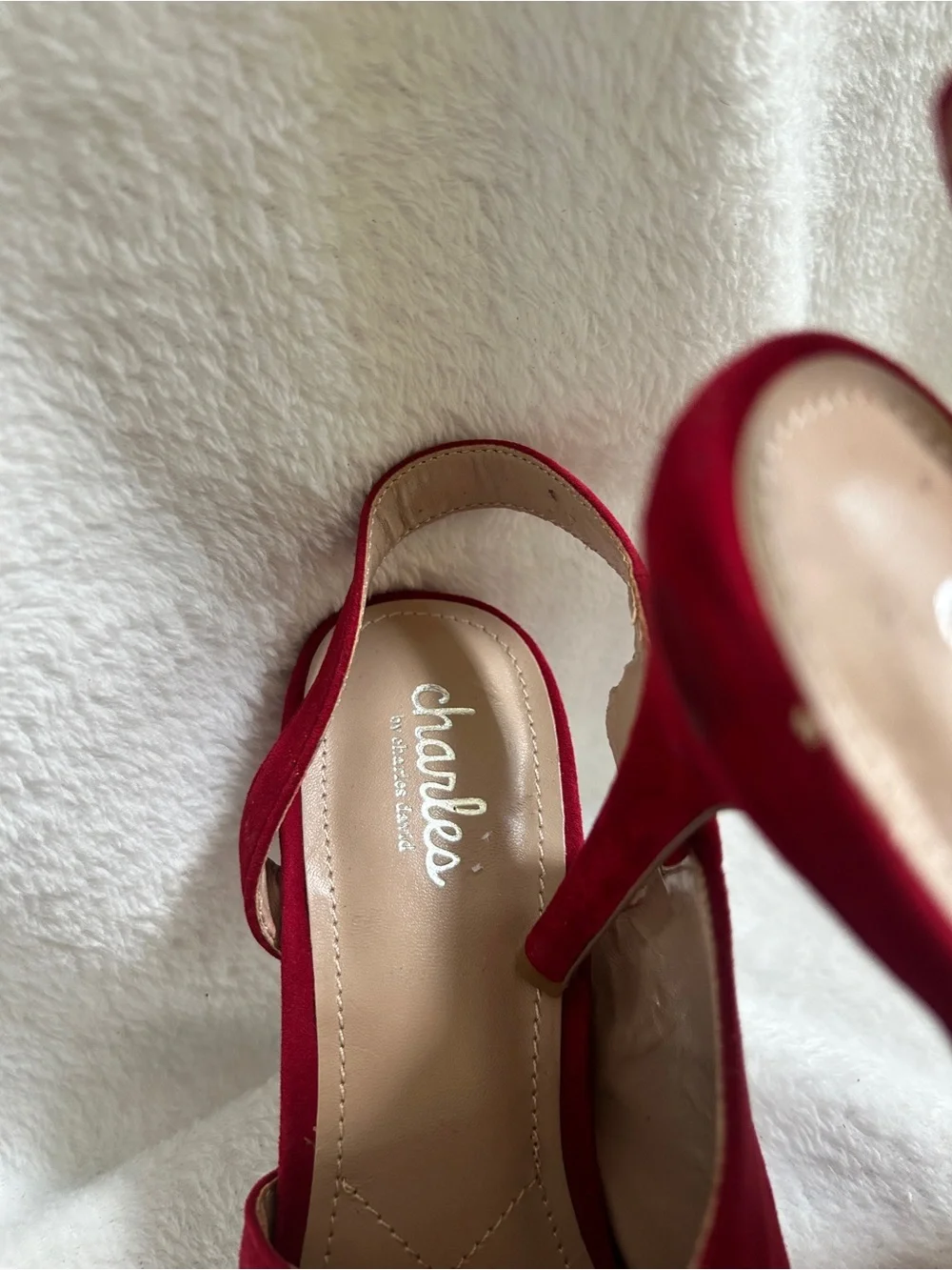 Charles David Red Suede Peep-Toe Slingback Heels